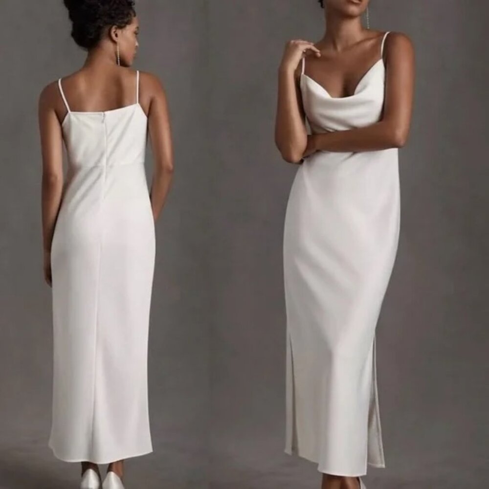 Sachin + Babi Cali Cowl Neck Satin Midi Dress White